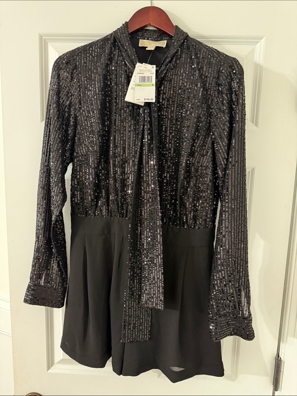 Black Sequin Tie-Neck Shorts Jumpsuit